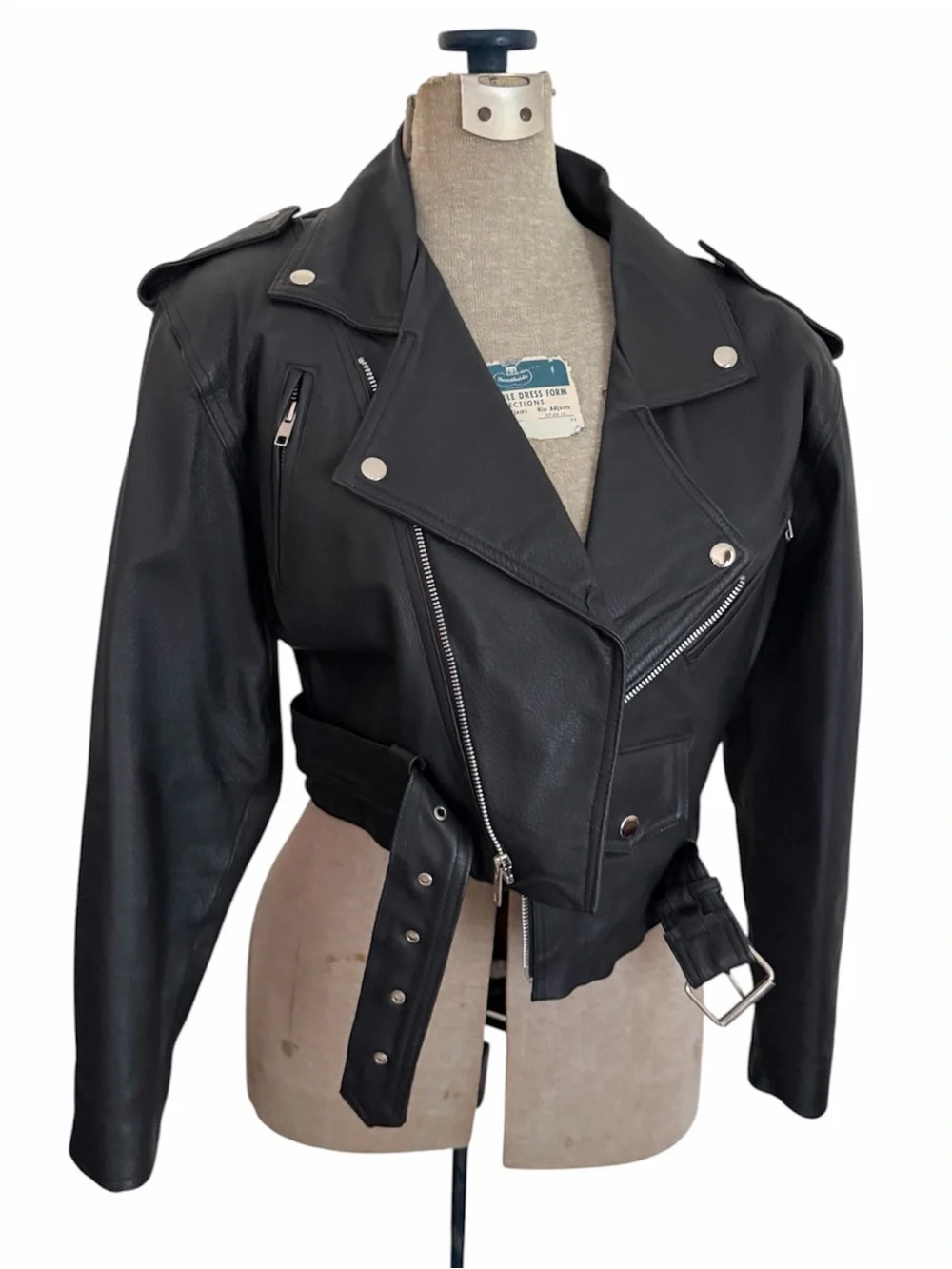Vintage Wilsons Leather Black Cropped Moto Jacket Belt Small - Picture 8 of 15